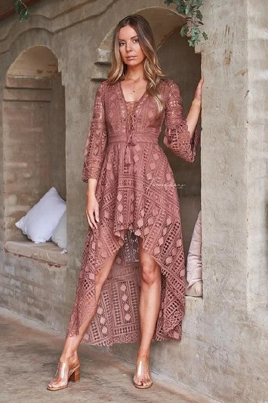 Boho High Low Dress - Mauve (Final Sale)