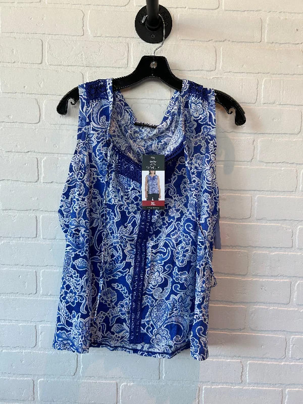 Blue & White Top Sleeveless Rafaella, Size Xl