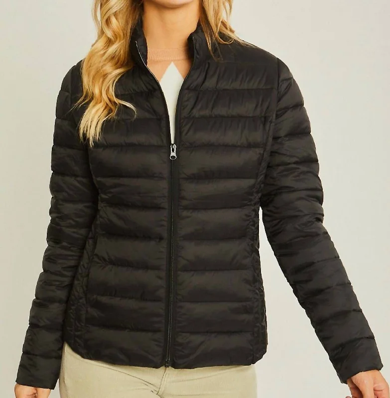 Ultra Lightweight Padded Thermal Zip Up Jacket In Black