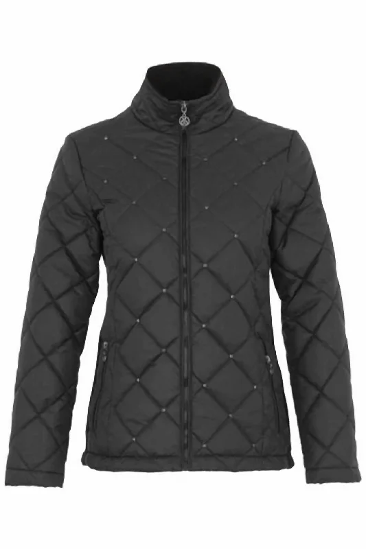 Women Quilted Jacket With Grommets In Black